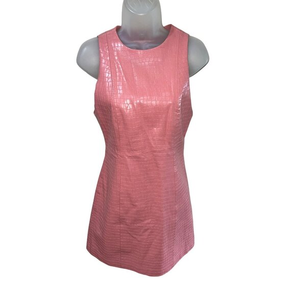 Alice + Olivia Daven Croc Embossed Faux Leather Sheath Dress Rose Size 2 - Picture 4 of 10